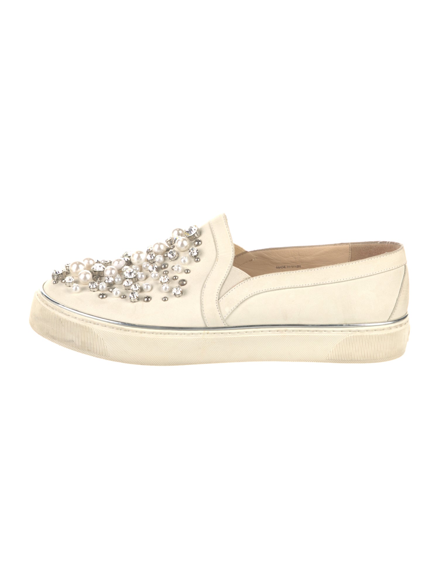 Stuart Weitzman Leather Crystal Embellishments Sneakers