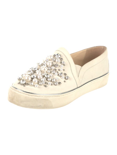 Stuart Weitzman Leather Crystal Embellishments Sneakers