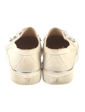 Stuart Weitzman Leather Crystal Embellishments Sneakers