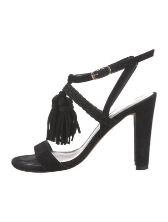 Stuart Weitzman Suede Tassel Accents Slingback Sandals