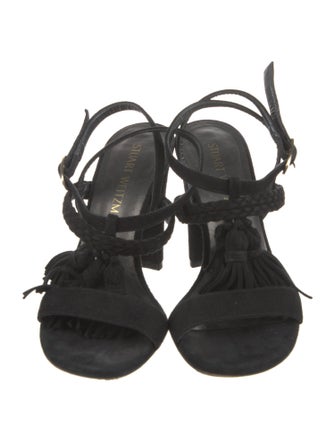 Stuart Weitzman Suede Tassel Accents Slingback Sandals