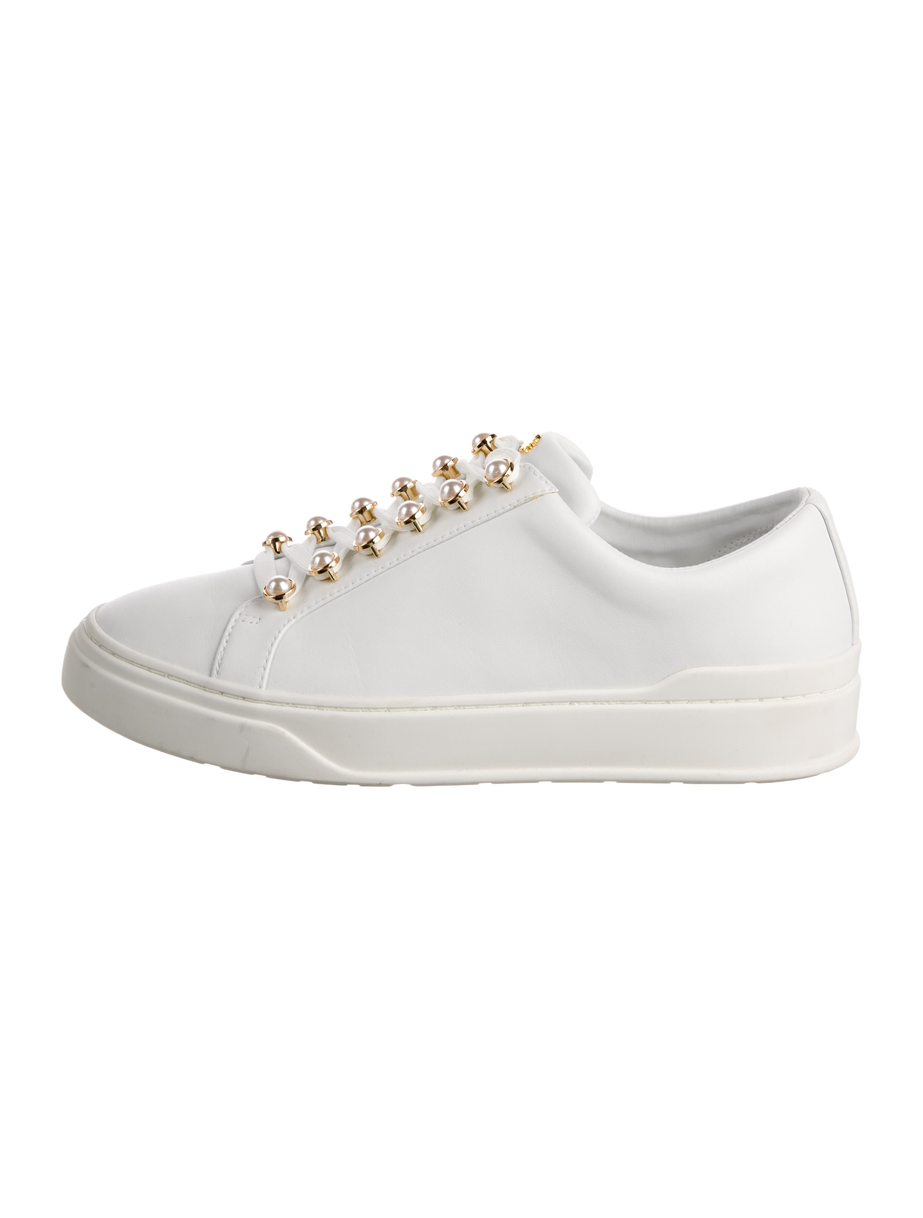Stuart Weitzman Leather Beaded Accents Sneakers
