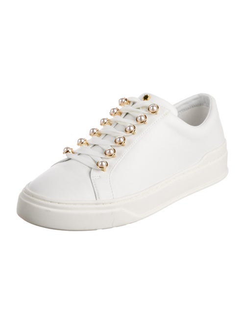 Stuart Weitzman Leather Beaded Accents Sneakers