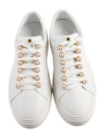 Stuart Weitzman Leather Beaded Accents Sneakers