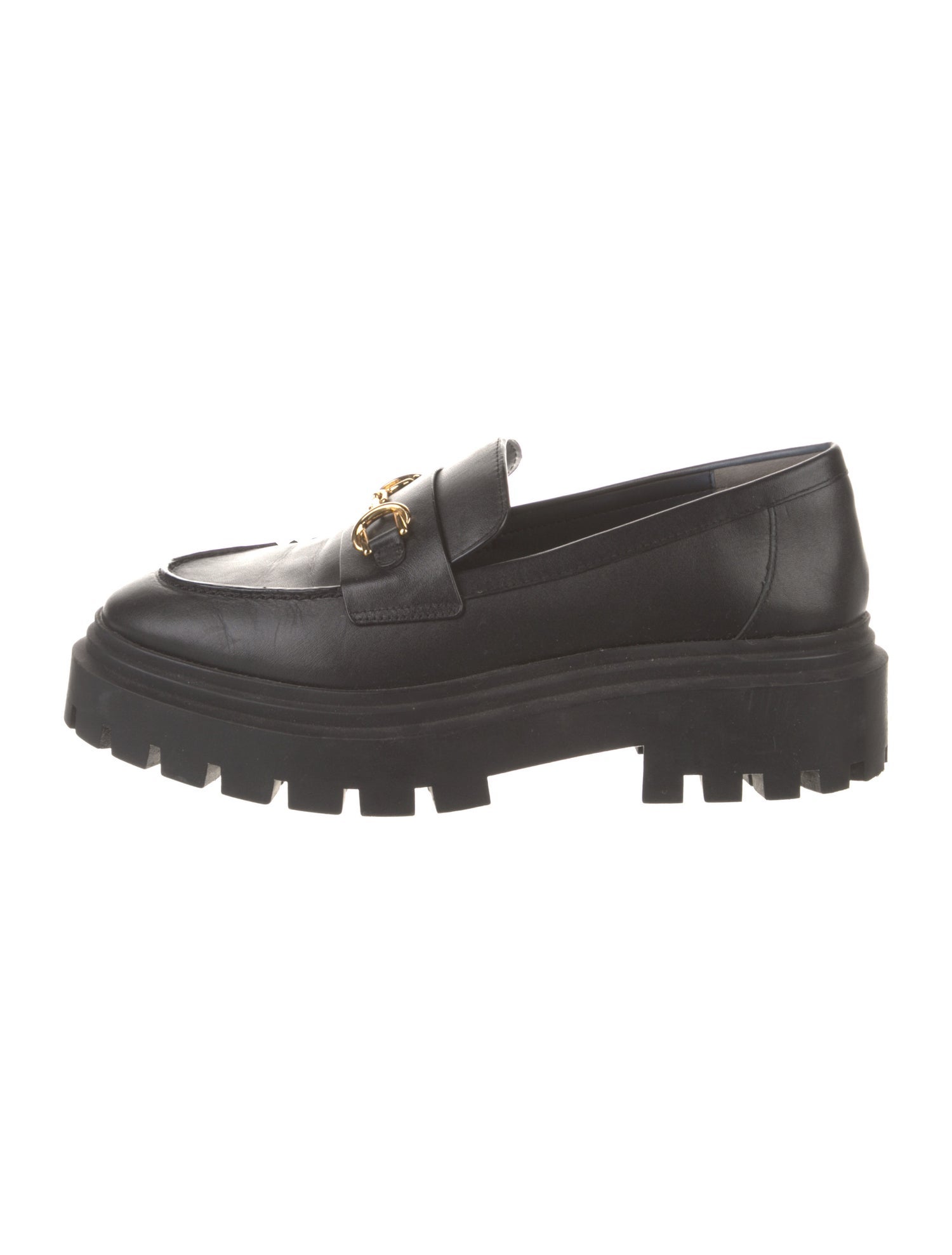 Stuart Weitzman Leather Chain-Link Accents Loafers