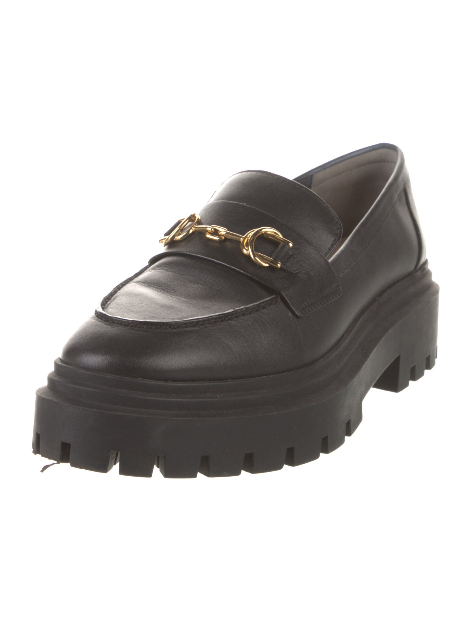 Stuart Weitzman Leather Chain-Link Accents Loafers