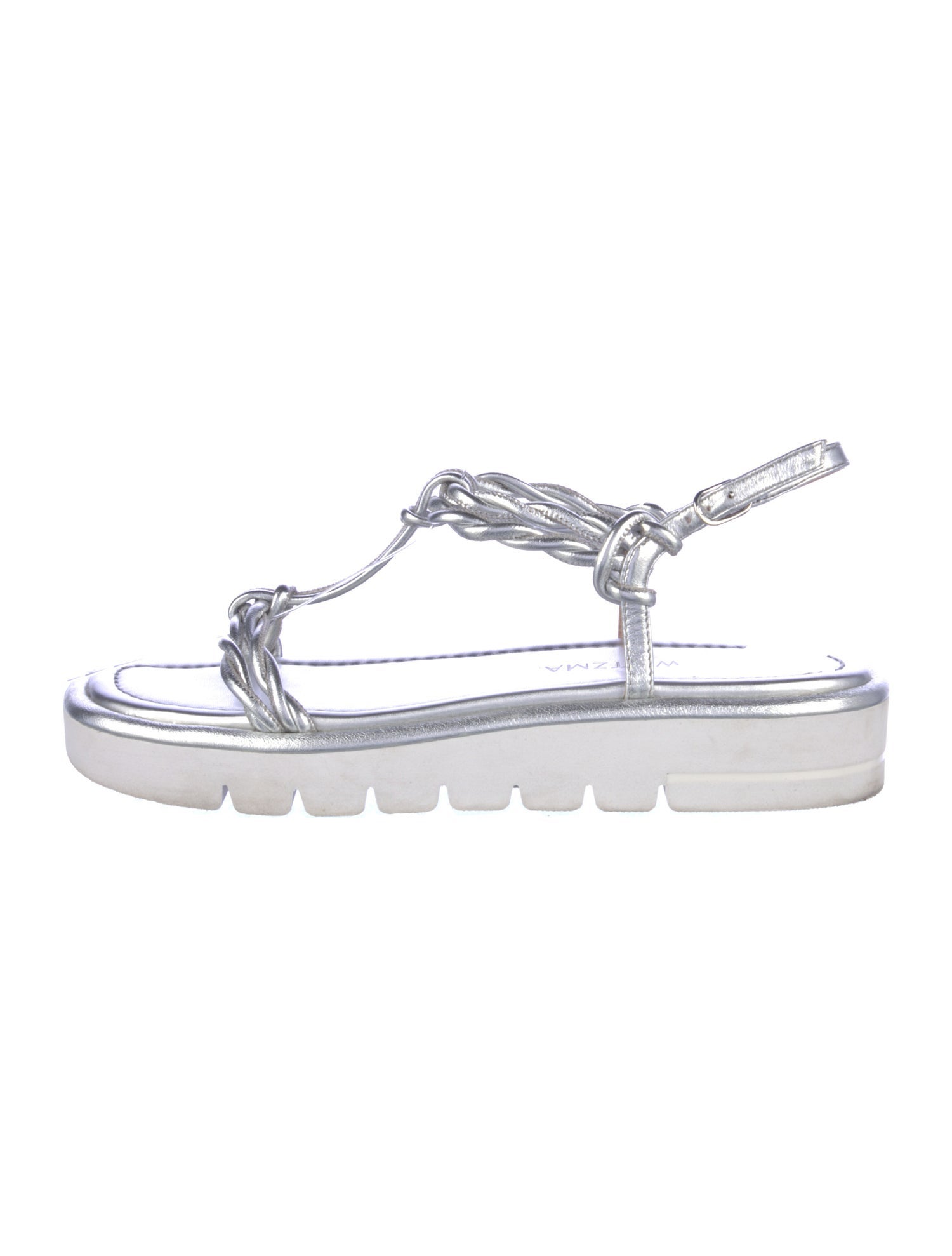 Stuart Weitzman Leather Braided Accents T-Strap Sandals