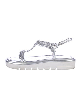 Stuart Weitzman Leather Braided Accents T-Strap Sandals