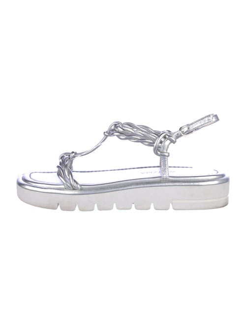 Stuart Weitzman Leather Braided Accents T-Strap Sandals