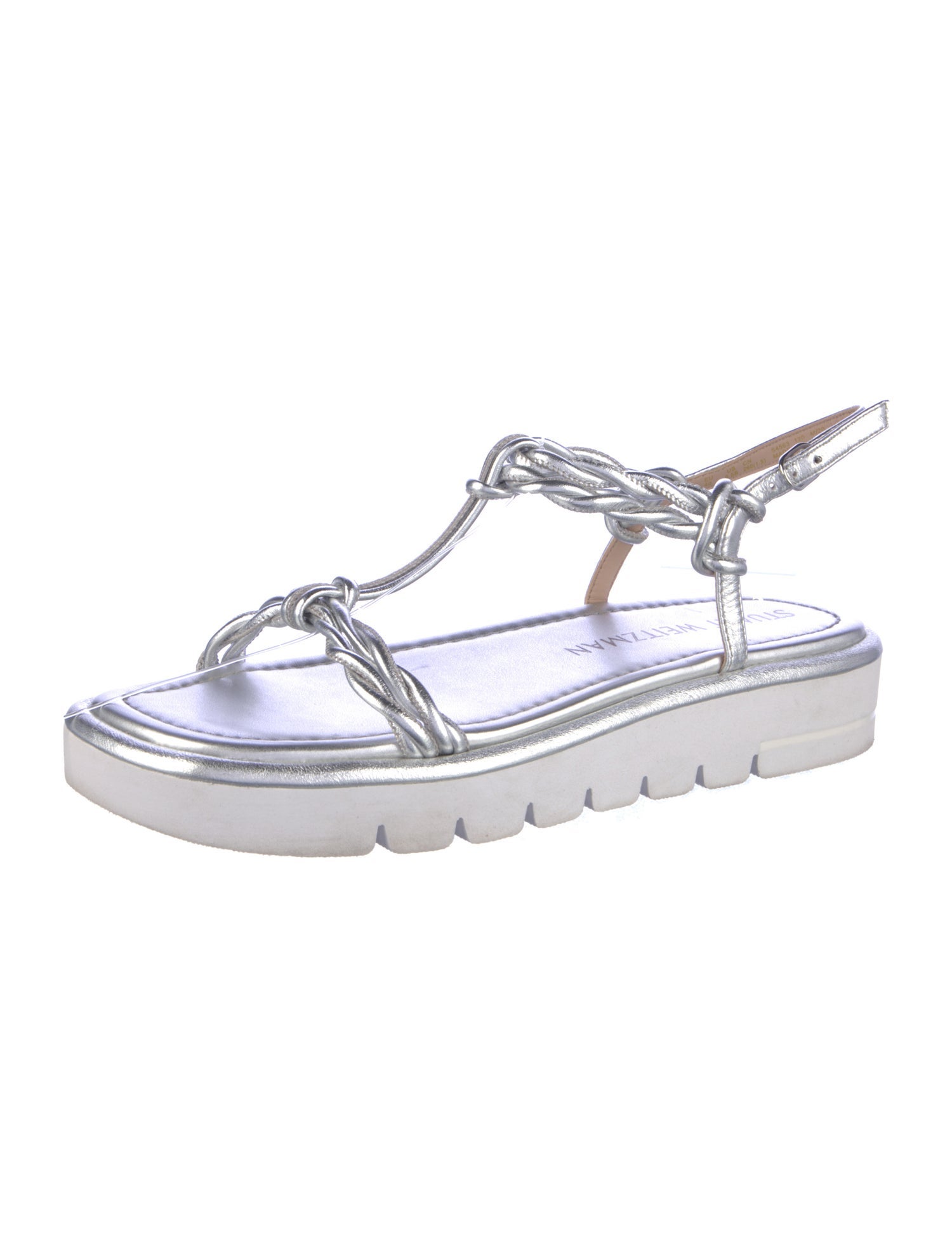 Stuart Weitzman Leather Braided Accents T-Strap Sandals