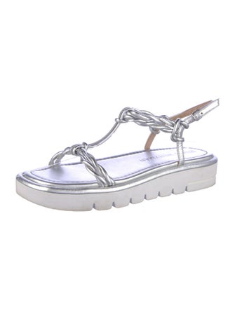 Stuart Weitzman Leather Braided Accents T-Strap Sandals