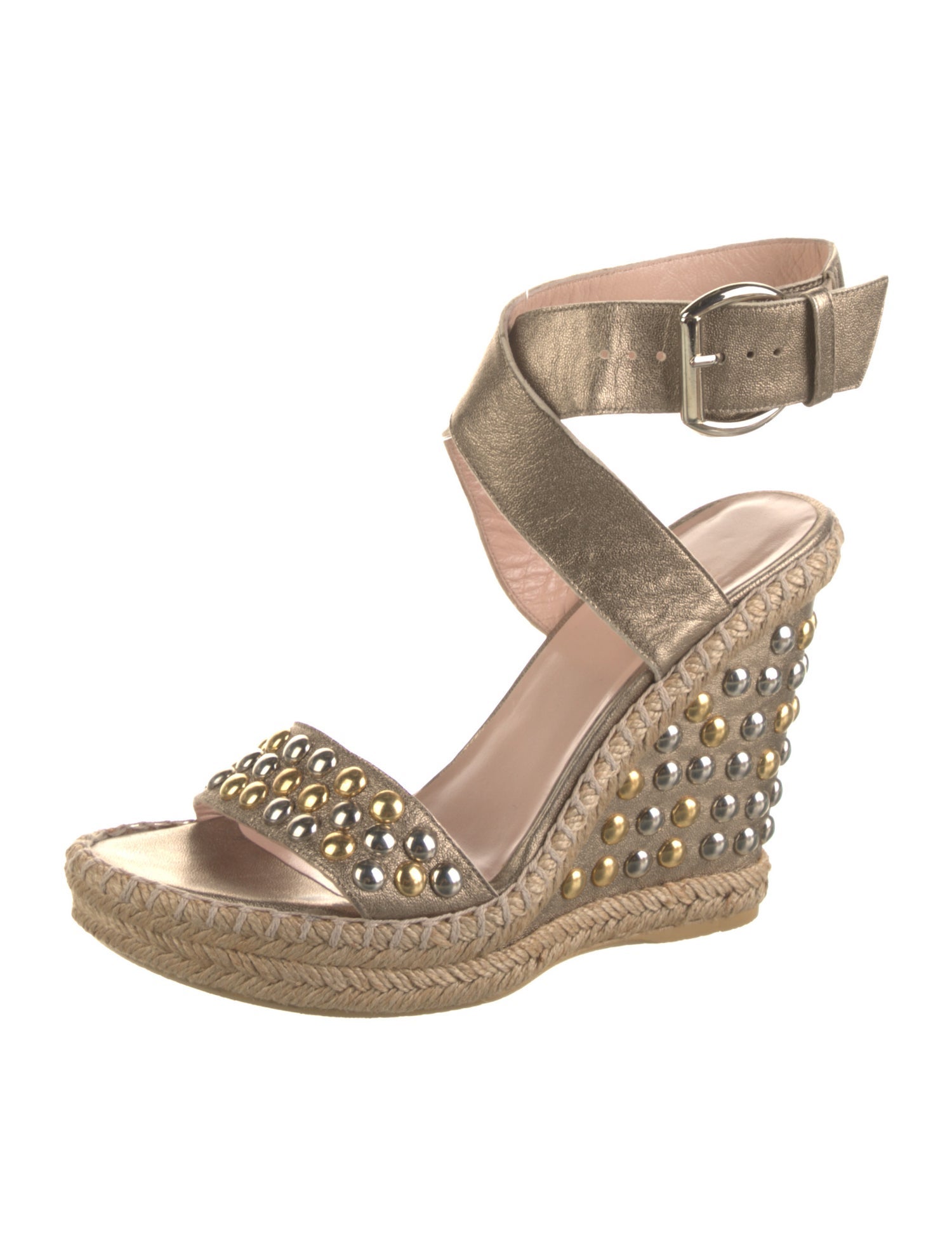 Stuart Weitzman Leather Studded Accents Espadrilles