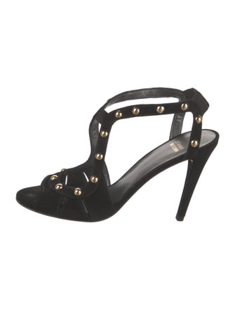 Stuart Weitzman Suede Studded Accents T-Strap Sandals