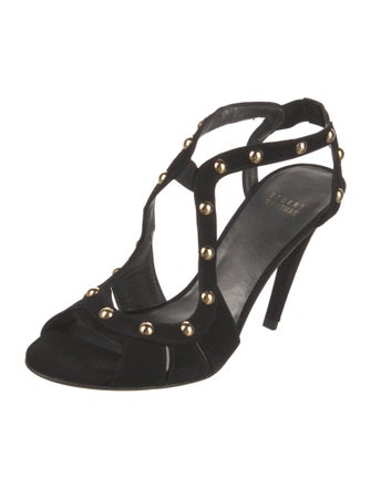Stuart Weitzman Suede Studded Accents T-Strap Sandals