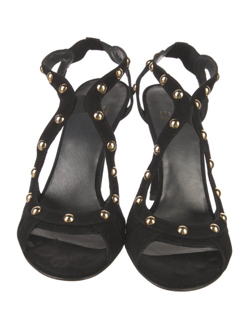 Stuart Weitzman Suede Studded Accents T-Strap Sandals