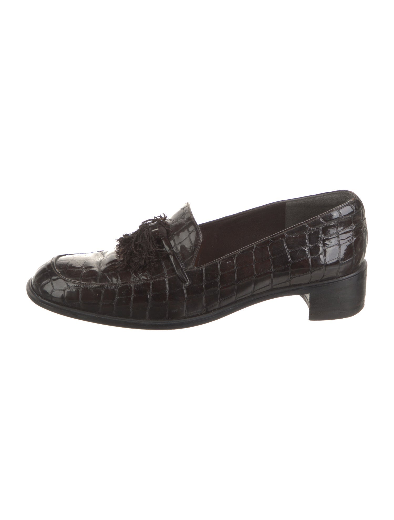 Stuart Weitzman Embossed Leather Tassel Accents Loafers
