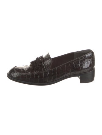 Stuart Weitzman Embossed Leather Tassel Accents Loafers