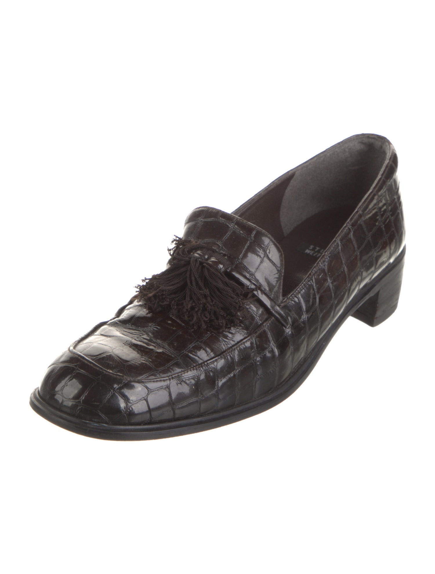 Stuart Weitzman Embossed Leather Tassel Accents Loafers