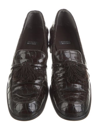 Stuart Weitzman Embossed Leather Tassel Accents Loafers