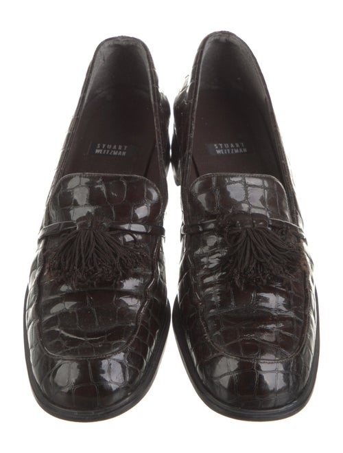 Stuart Weitzman Embossed Leather Tassel Accents Loafers