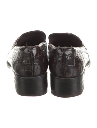 Stuart Weitzman Embossed Leather Tassel Accents Loafers