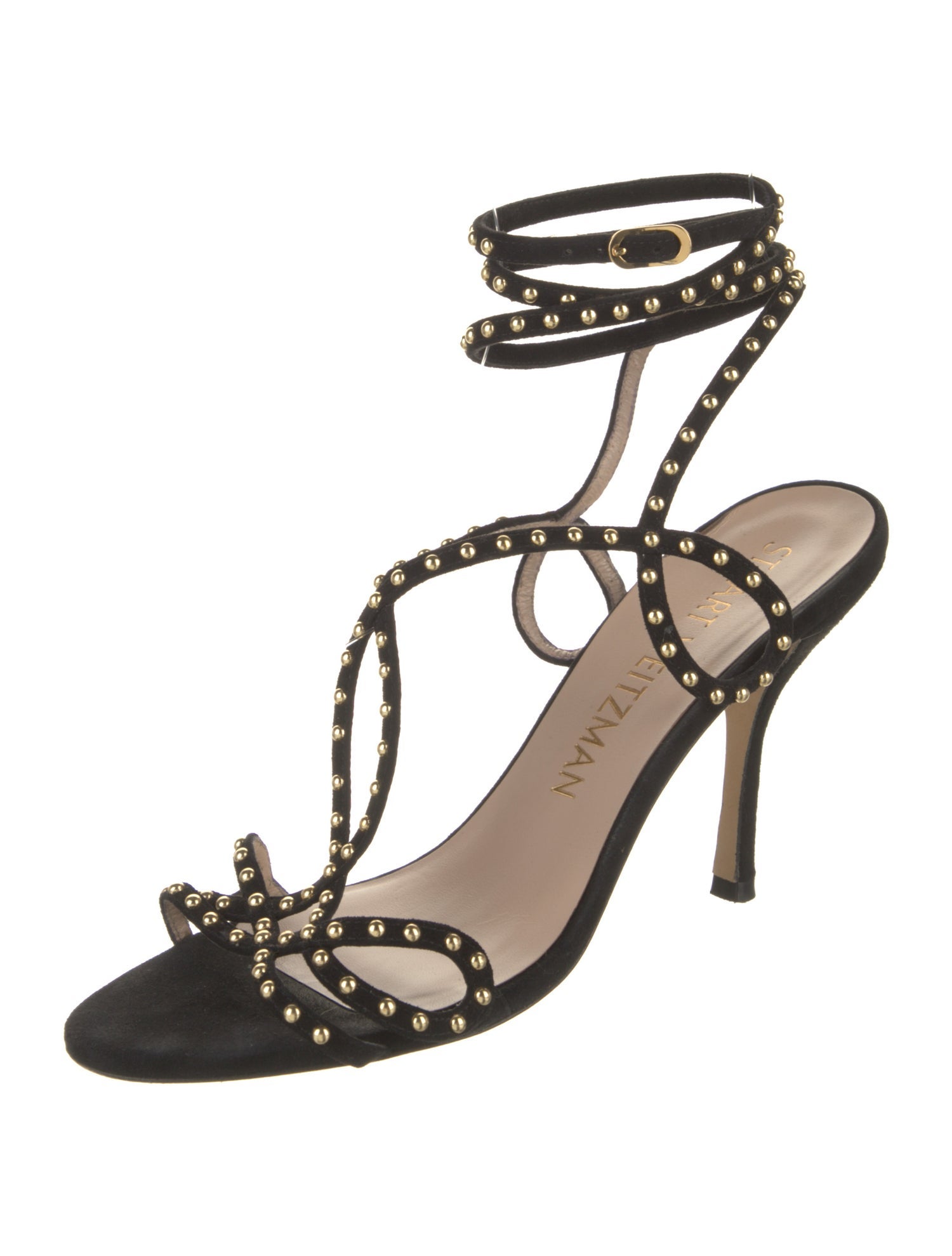 Stuart Weitzman Suede Studded Accents Slingback Sandals