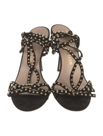 Stuart Weitzman Suede Studded Accents Slingback Sandals