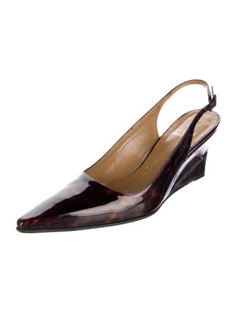 Stuart Weitzman Patent Leather Animal Print Slingback Pumps