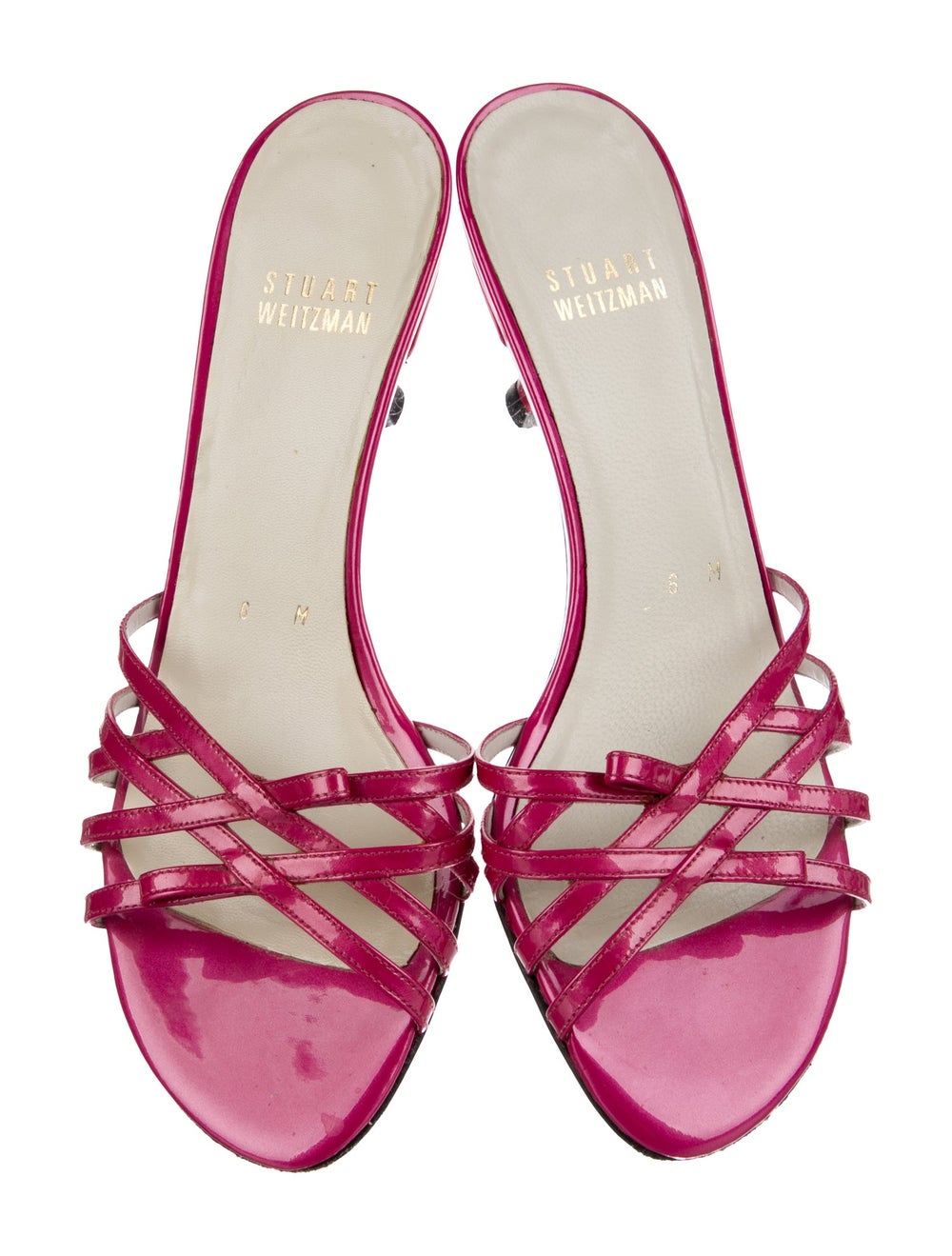 Stuart Weitzman Patent Leather Slides Pink Bow Ac… - image 3