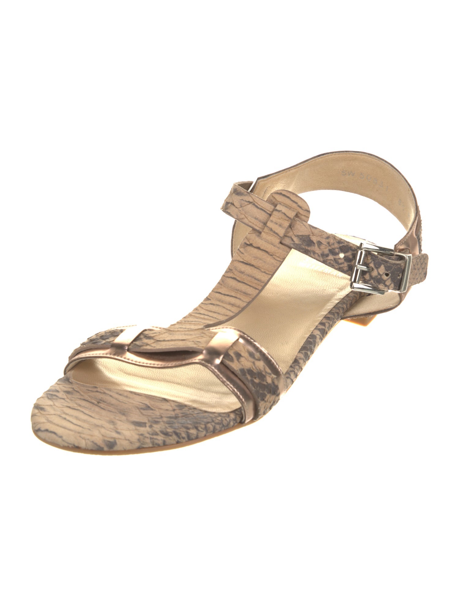 Stuart Weitzman Leather Animal Print T-Strap Sandals