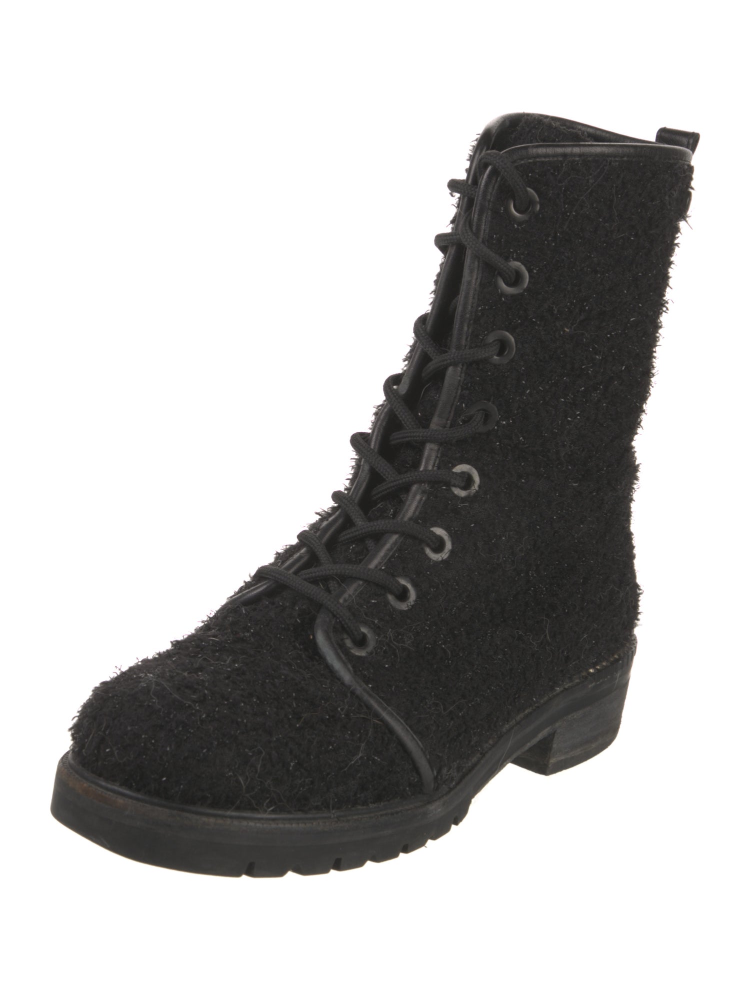 Stuart Weitzman Tweed Leather Trim Embellishment Combat Boots