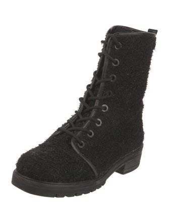 Stuart Weitzman Tweed Leather Trim Embellishment Combat Boots