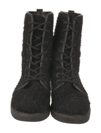 Stuart Weitzman Tweed Leather Trim Embellishment Combat Boots