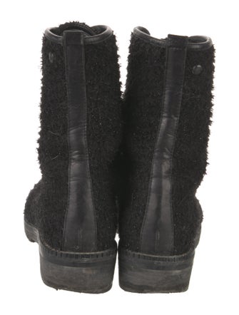 Stuart Weitzman Tweed Leather Trim Embellishment Combat Boots