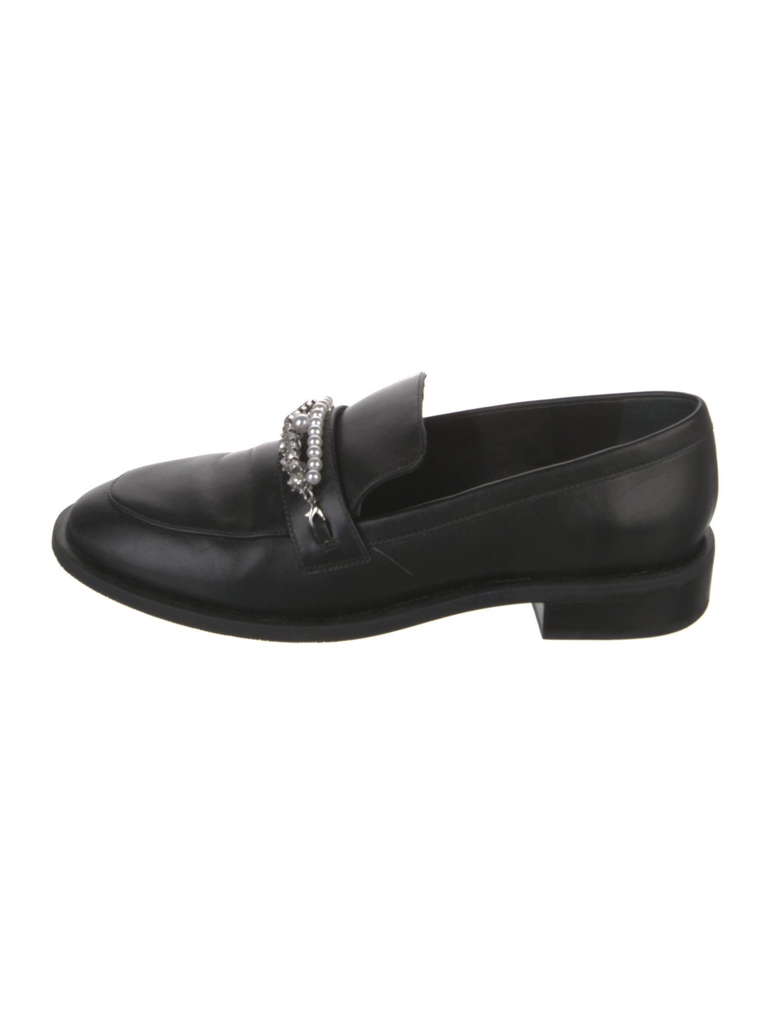 Stuart Weitzman Leather Chain-Link Accents Loafers