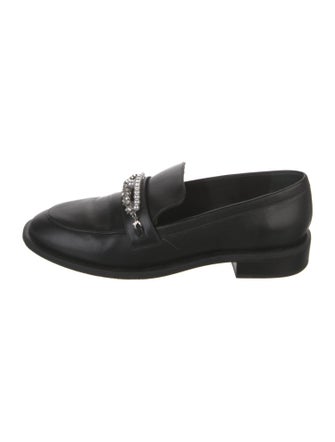 Stuart Weitzman Leather Chain-Link Accents Loafers