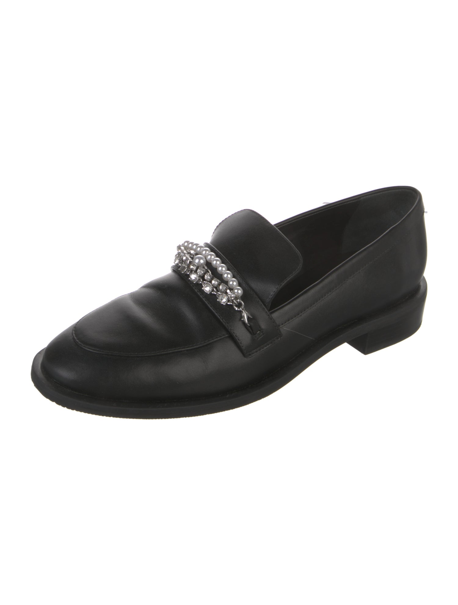 Stuart Weitzman Leather Chain-Link Accents Loafers