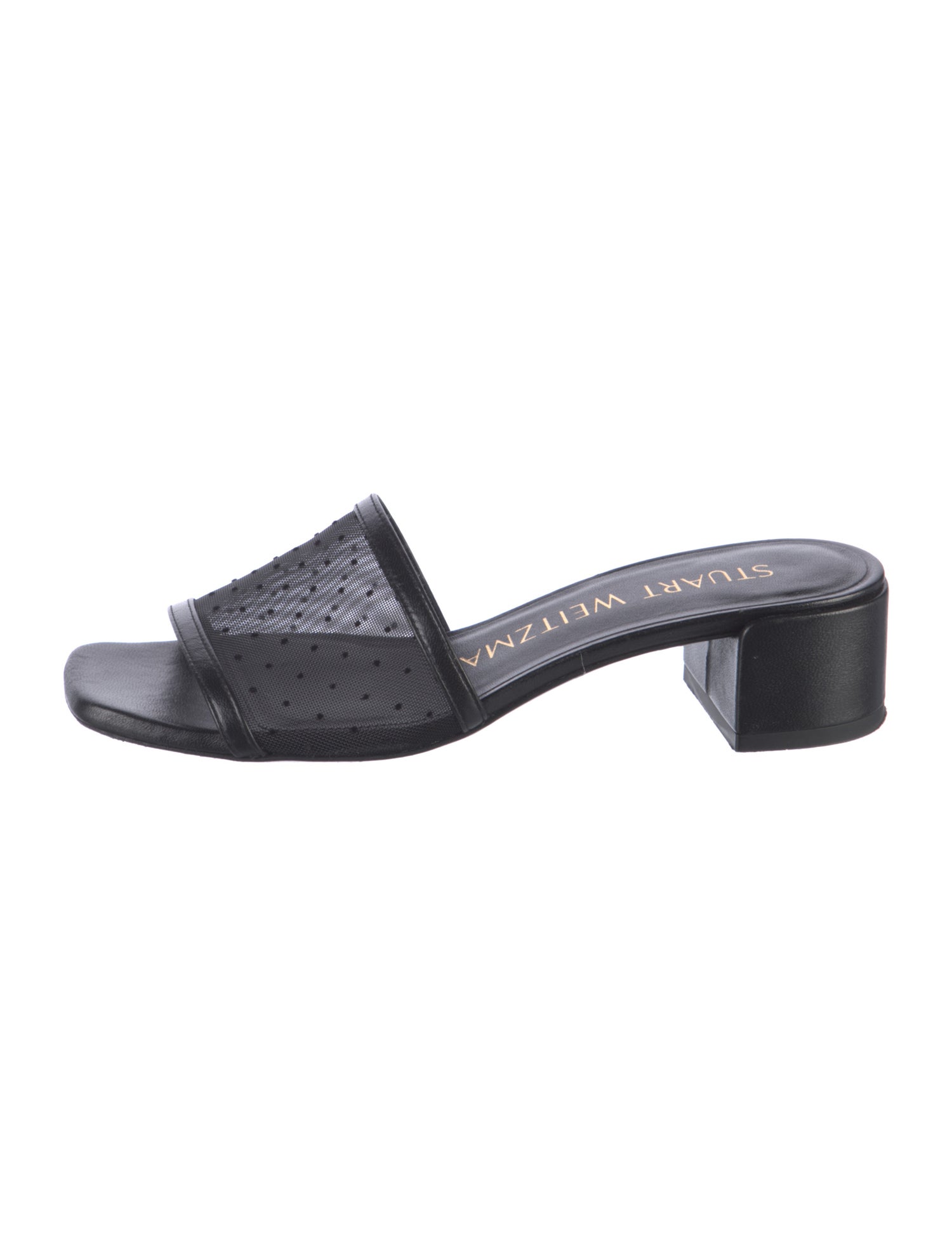 Stuart Weitzman Leather Mesh Accents Slides