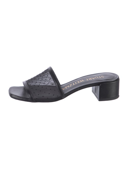 Stuart Weitzman Leather Mesh Accents Slides