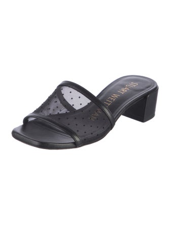 Stuart Weitzman Leather Mesh Accents Slides