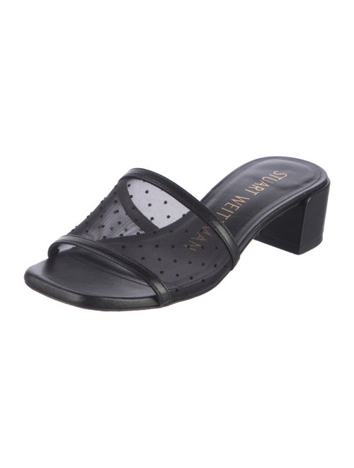 Stuart Weitzman Leather Mesh Accents Slides