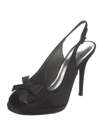 Stuart Weitzman Satin Bow Accents Slingback Pumps