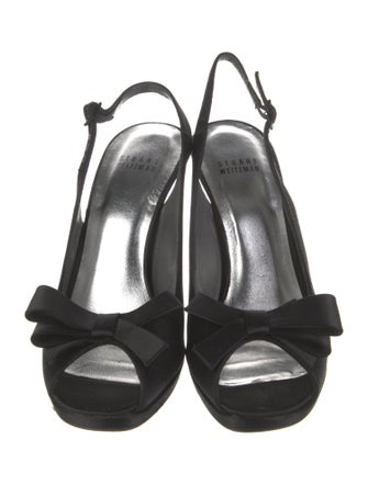 Stuart Weitzman Satin Bow Accents Slingback Pumps