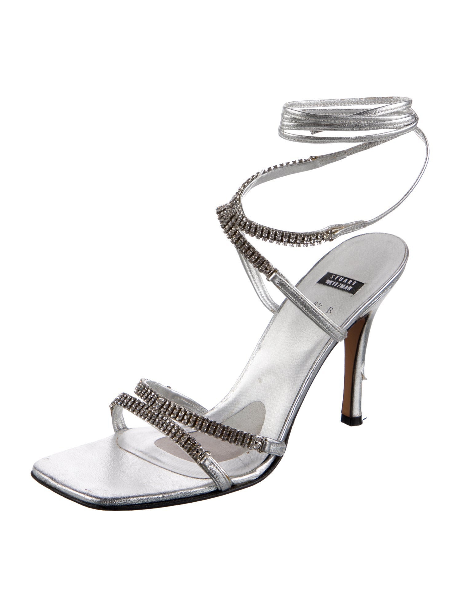 Stuart Weitzman Leather Crystal Embellishments Sandals