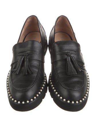 Stuart Weitzman Leather Tassel Accents Loafers