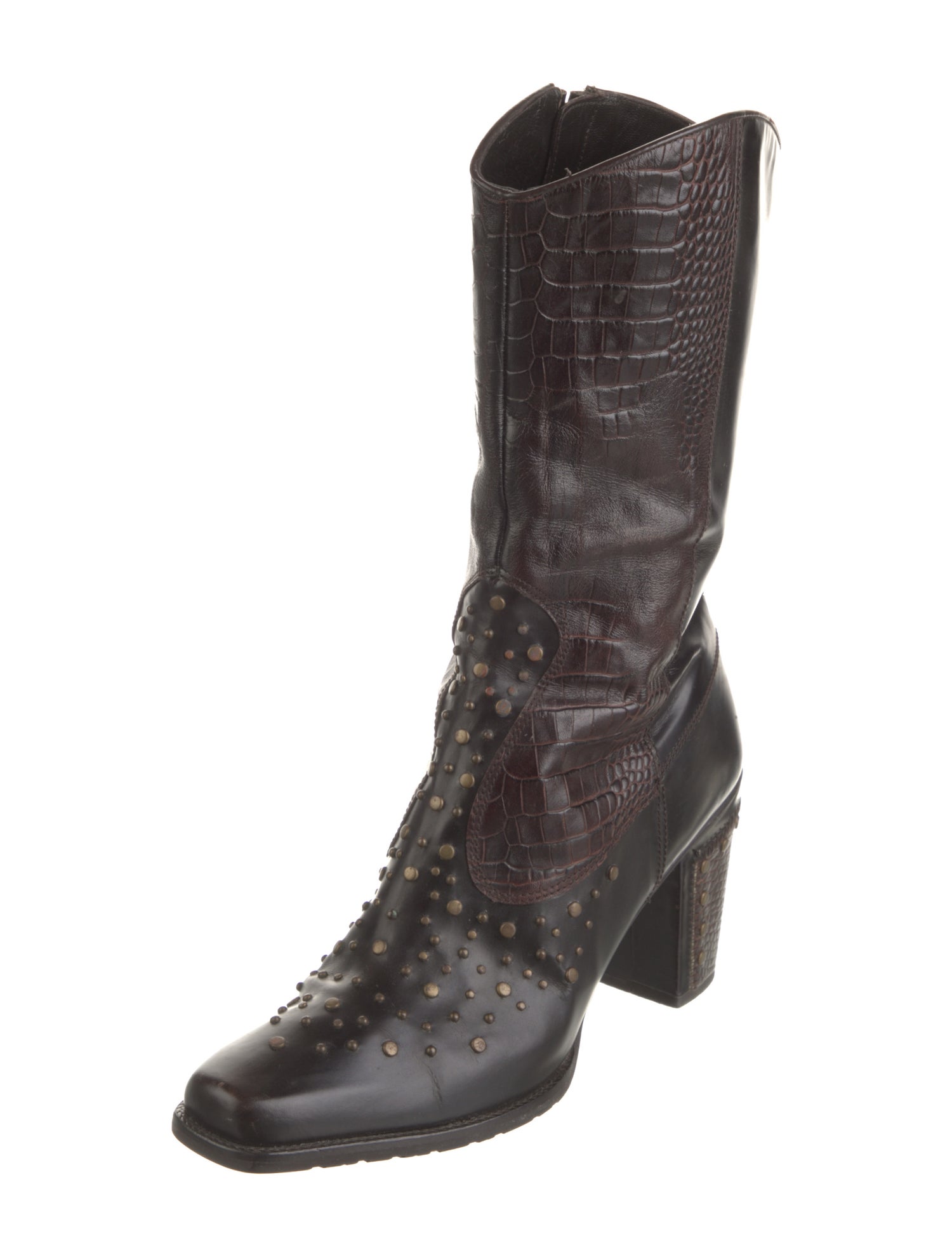 Stuart Weitzman Leather Studded Accents Boots