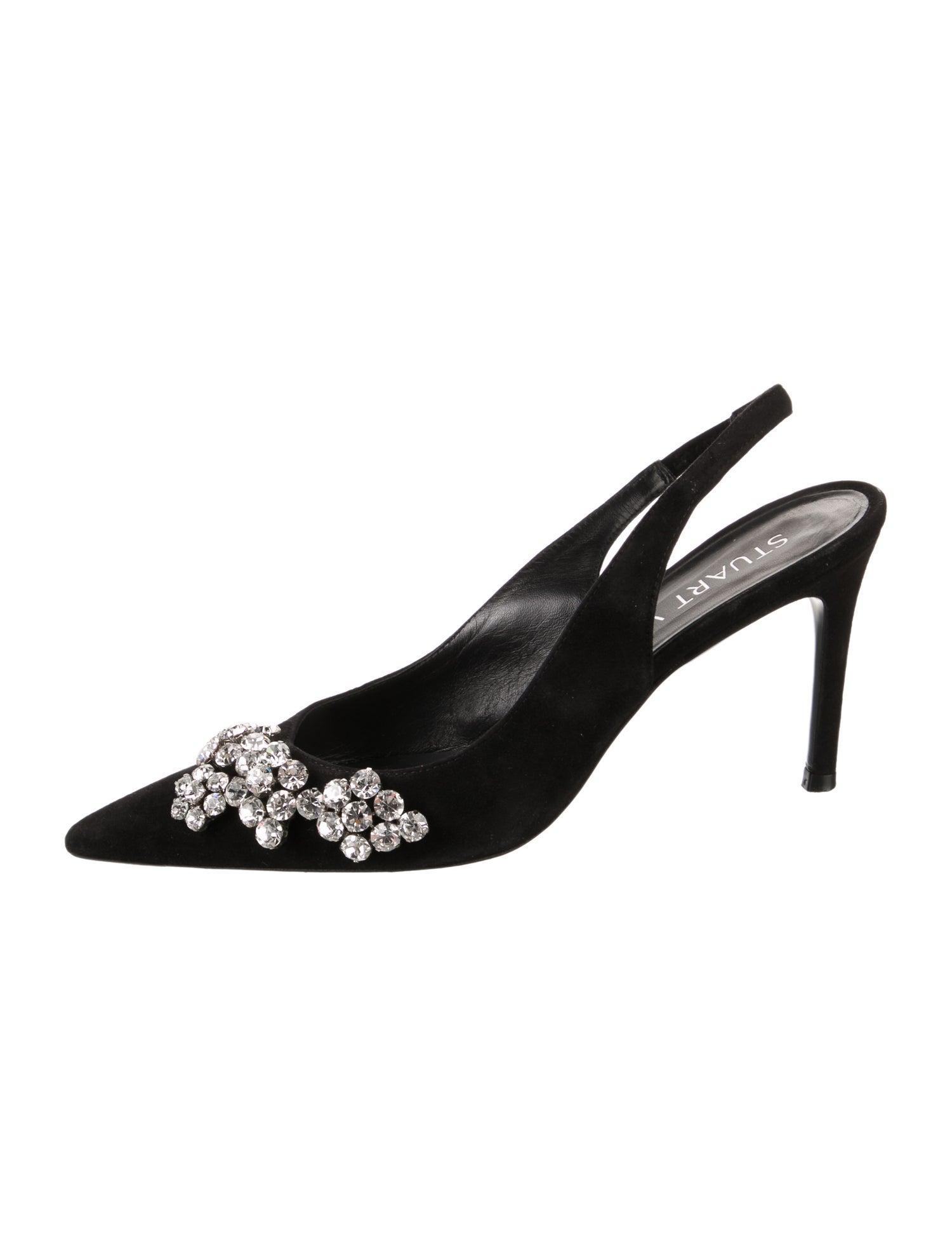 Stuart Weitzman Suede Crystal Embellishments Slingback Pumps
