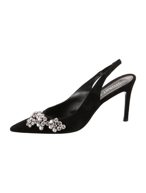 Stuart Weitzman Suede Crystal Embellishments Slingback Pumps