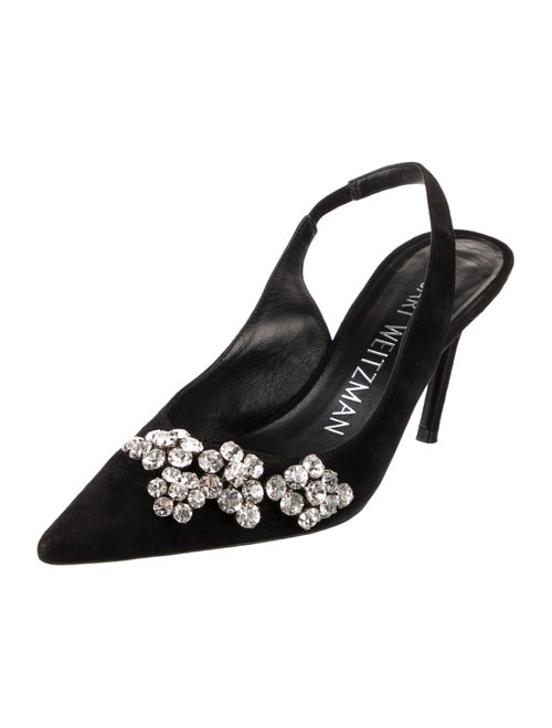 Stuart Weitzman Suede Crystal Embellishments Slingback Pumps