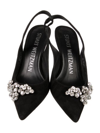 Stuart Weitzman Suede Crystal Embellishments Slingback Pumps